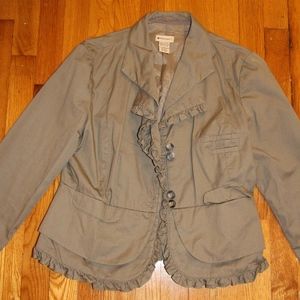 Anthropologie Army Green Ruffles Jacket
